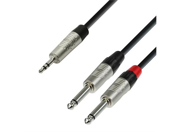 AH Kabel 3.5 mm - 2x6.3 mm - 3,0 m 3,5mm Stereo til 2x6,3mm Mono 